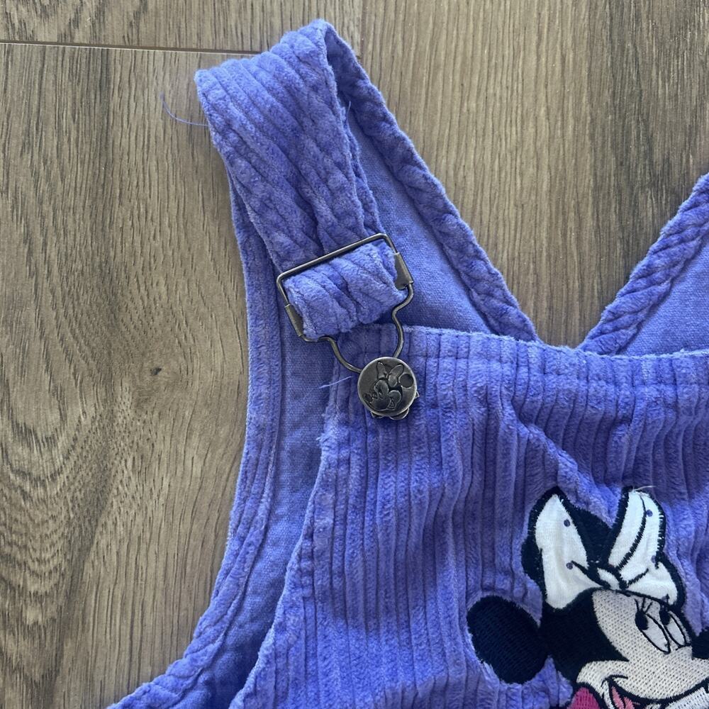 Vintage 3T Minnie Mouse Purple Corduroy Girls Romper Dress Flowers Pocket - Picture 3 of 15